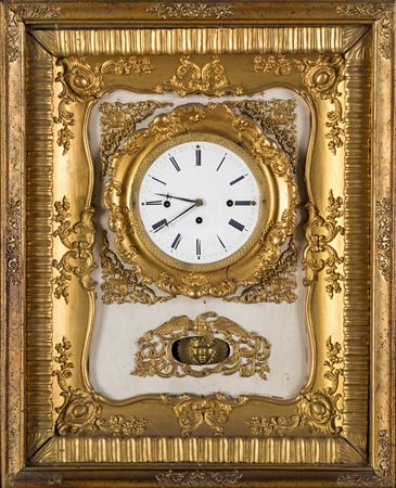 Orologio da muro in legno dorato, Austria, XIX secolo F2, , 55x44x15