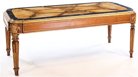 Tavolino basso in legno laccato e dorato F2, , 50x130x63