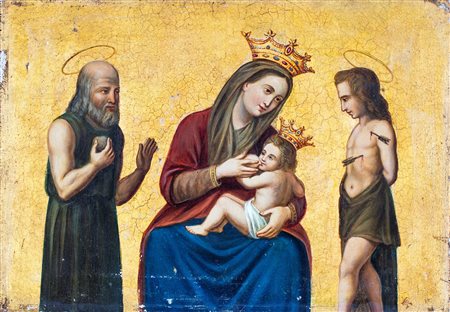 Pittore del XIX secolo , Madonna del latte fra i Santi Rocco e Sebastiano F2,...