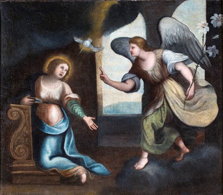 Scuola bolognese del XVII secolo , Annunciazione F2, olio su tela, 61x71