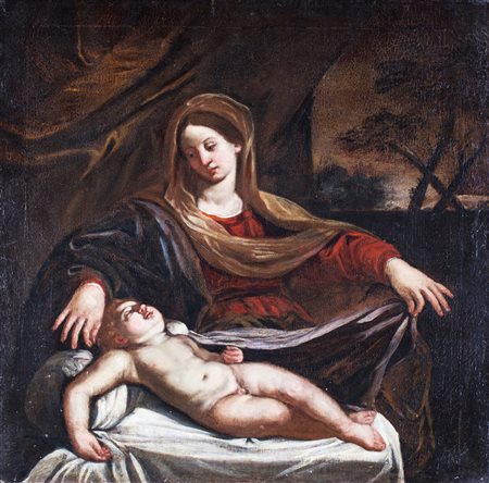 Scuola Emiliana del XVII secolo , Madonna del velo F2, olio su tela, 96x98