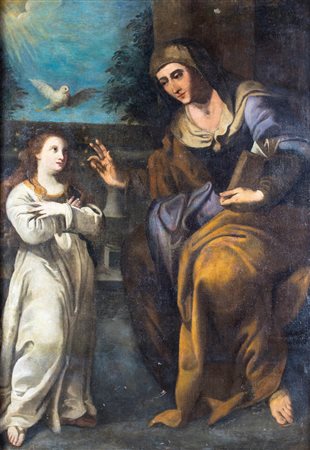 Pittore del XVII secolo , L'educazione della Vergine F2, olio su tela, 170x120