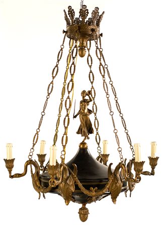 Lampadario in bronzo di gusto Impero a sei luci, seconda metà del XIX secolo...