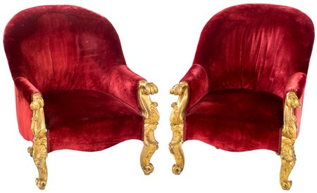 Coppia di poltrone a pozzetto in legno dorato, XIX secolo F2, , 91x70x70