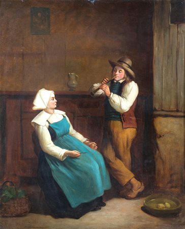 Scuola olandese del XIX secolo , Concerto in cucina F2, olio su tela, 65x54