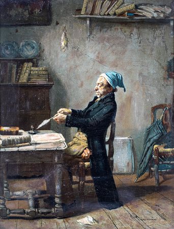 Scuola tedesca del XIX secolo , Lo scrivano F2, olio su tela, 40x31