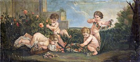 Pittore del XIX secolo , Allegoria della primavera F2, olio su tela, 58x129