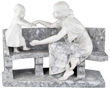 Scultore fine XIX/inizi XX secolo , Gioie materne F2, alabastro bianco e...