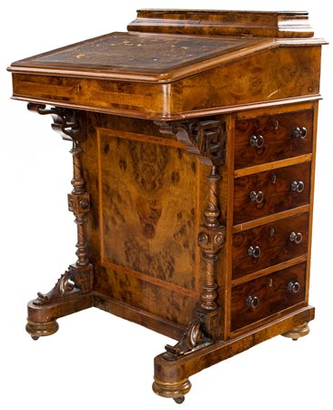 Scrittoio Davenport in noce e radica, Inghilterra, XIX secolo F2, , 82x54x52