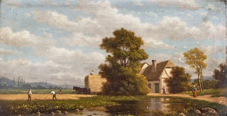 Pittore del XIX secolo , La mietitura F2, olio su tavola, 22x41