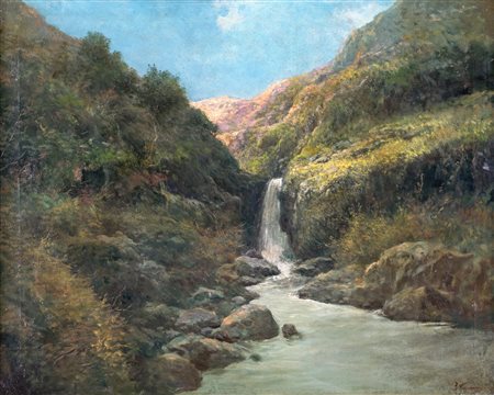 Francesco Capuano Napoli 1854-Napoli 1908, Paesaggio con cascata F2, olio su...