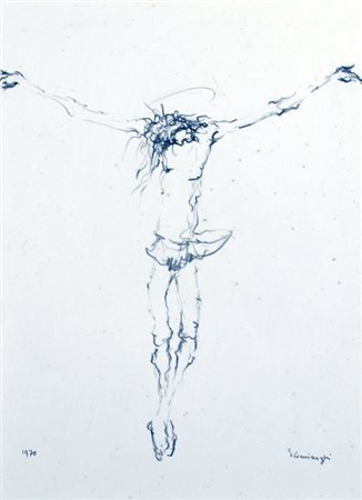 CIMINAGHI GERMANO "Cristo" 1970 Matita su carta cm. H: 37.00 L: 27.00 Firma...
