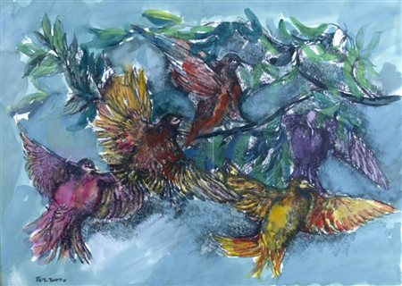 TERRUSO SAVERIO (Monreale 1939 - Milano 2003) "Uccelli" Acquerelli su carta...