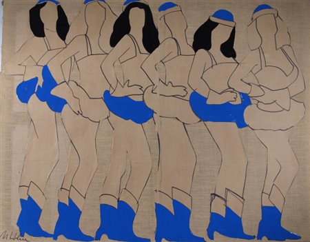 LODOLA MARCO (Dorno Pavia 1955) "Ballerine" Dime colorate su tela cm. H:...