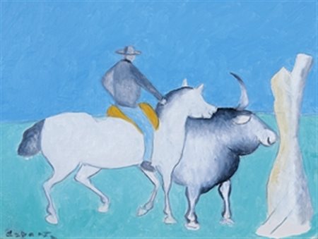 CESETTI GIUSEPPE (Tuscania 1902 - Tuscania 1990) "Bue e cavallo con fantino"...