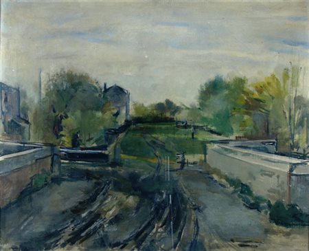 MORI NEMO (Venezia 1899 - Venezia 1968) "Fusina" Olio su tela cm. H: 65.00 L:...