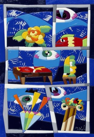 NESPOLO UGO (Mosso Santa Maria 1941) "Tiro a segno" Acrilici su legno cm. H:...