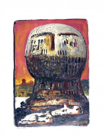 FIUME SALVATORE (Comiso 1915 - Canzo 1997) "Sfingi e totem" Olio su...