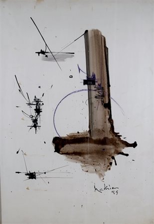 MATHIEU GEORGES (Boulogne Sur Mer 1921) "Senza titolo" 1959 China e seppia su...