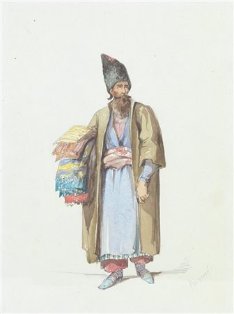 Amedeo Preziosi "Venditore di tappeti" 
acquerello su carta (cm 27x19)
Firmato i