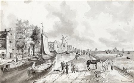 Giuseppe Canella "Olanda" 1826
matita e acquerello su carta (cm 17x27)
Firmato e