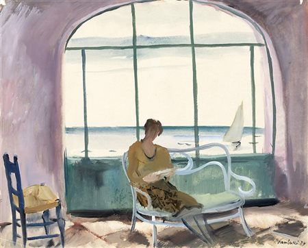 Enrico Paulucci "Figura femminile sul divano thonet" '29
tempera su carta (cm 33