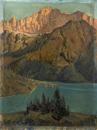 Luigi Zago "Monte Civetta e il Lago di Alleghe" 
olio su compensato (cm 60x45)
F