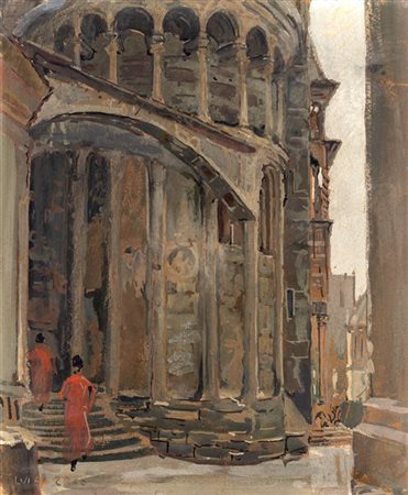 Luigi Zago "Santa Maria Maggiore, Bergamo" 
olio su cartone (cm 41x33,5)
Firmato