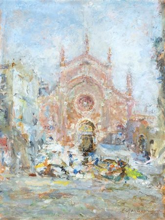 Luigi Mantovani "La Chiesa del Carmine, Milano" 
olio su compensato (cm 40x30)
F