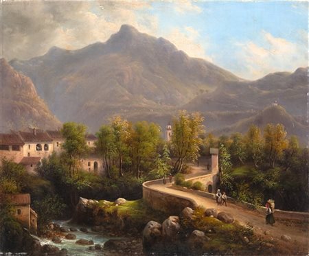 Maestro lombardo del XIX Secolo 

"Paesaggio" 
olio su tela (cm 33x42)
In corni