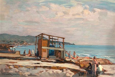 Gino Romiti "Marina livornese" '46
olio su compensato (cm 14x21)
Firmato e datat