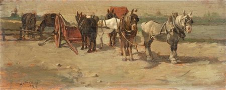 Alfredo Soressi "Cavalli a riposo" 1929
olio su compensato (cm 14x35)
Firmato e