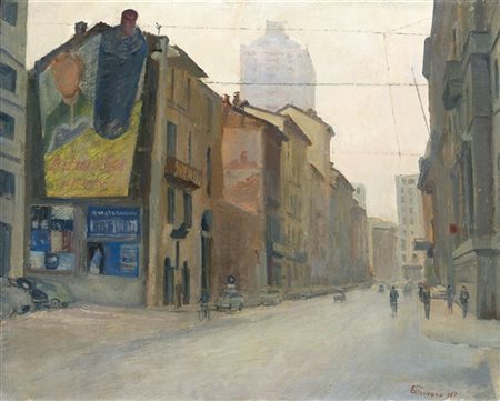 Ernesto Pirovano "Le ultime vecchie case della Via Larga" 957
olio su tela (cm 4