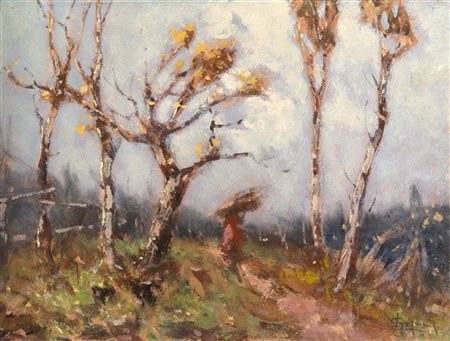 Lorenzo Gignous "La fascinaia" 
olio su cartone (cm 26x34,5)
Firmato in basso a