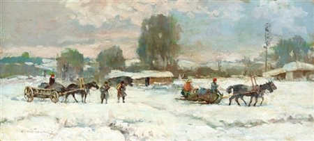 Alessio Issupoff "Campagna russa in inverno" 
olio su tavola (cm 27,5x60)
Firmat