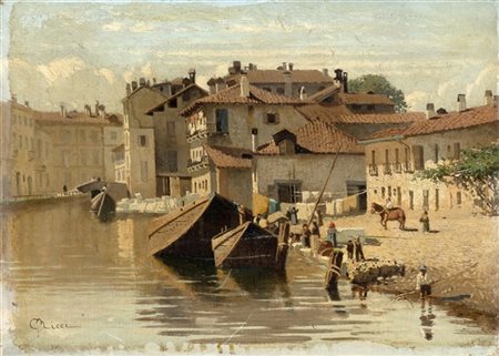Guido Ricci "Il Naviglio di Via San Marco" 
olio su tela (cm 28,5x40)
Firmato in