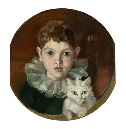 Gilda Pansiotti D'Amico Cambon "Bimbo e gatto" 
olio su tavola (cm 41x37,5)
Firm