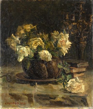 Glauco Cambon "Rose bianche" 927
olio su tela (cm 64x54,5)
Firmato e datato in b