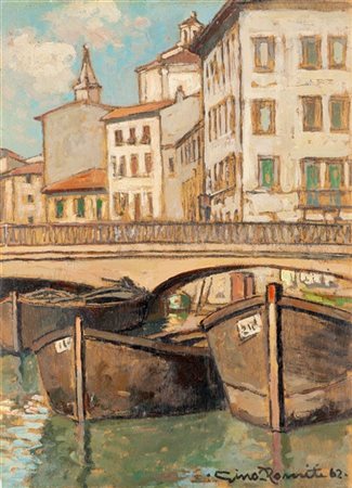 Gino Romiti "Il porto" '62
olio su compensato (cm 25x18)
Firmato e datato in bas