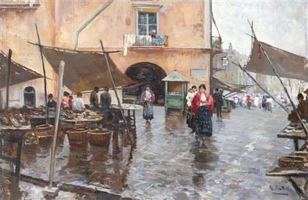 Attilio Pratella "Mercato" 
olio su tavola (cm 22,5x35)
Firmato in basso a destr