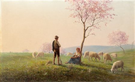 Raffaello Celommi "Idillio" 
olio su tela (cm 40x65,5)
Firmato in basso a sinist