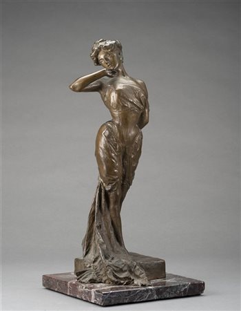 Cesare Biscarra "L'amante" 
scultura in bronzo (h cm 37) poggiante su base in ma