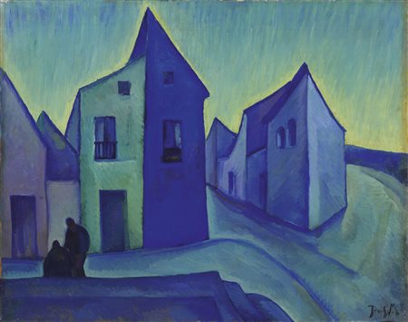 Roberto Marcello (Iras) Baldessari, Case azzurre (Gruppo di case all'alba), 1923