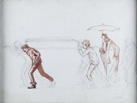 AROLDO BONZAGNI<BR>Cento (FE) 1887 - 1918 Milano<BR>"Il funerale" anni '910-'920