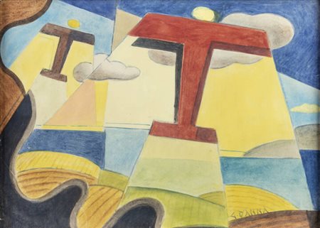 GIULIO D'ANNA<BR>Villarosa 1908-1978 Messina<BR>"Aerei caproni in volo" 1936 ca