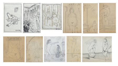 MARIO CAPUZZO<BR>Badia Polesine 1902-1972<BR>Lotto di undici disegni erotici