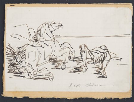 GIORGIO DE CHIRICO<BR>Volos 1888 - 1978 Roma<BR>"Cavallo e cavaliere a riposo"