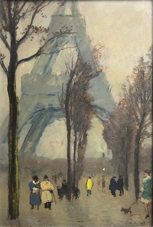 MICHELE CASCELLA<BR>Ortona (CH) 1892 - 1989 Milano<BR>"Veduta di Parigi con la Tour Eiffel"