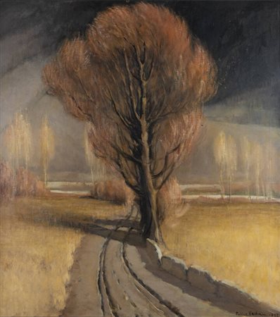 FELICE VELLAN<BR>Torino 1889 - 1976<BR>"Paesaggio con strada alberata" 1935