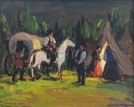 FELICE VELLAN<BR>Torino 1889 - 1976<BR>"Fiera millenaria di Gonzaga" Gonzaga 1956